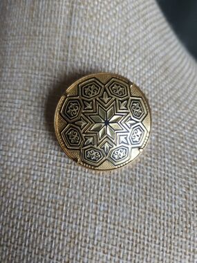 ​M. Anframa Damascene Brooch, 24k Gold Inlay, Vintage Toledo Spanish Artisan Pin